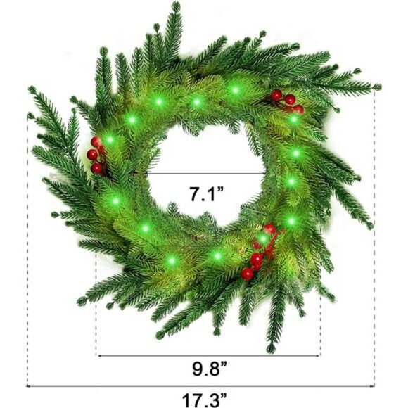 18 Colors Christmas Wreath, 13.4In Color Changing Winter Front Door Wreath - Picture 5 of 6